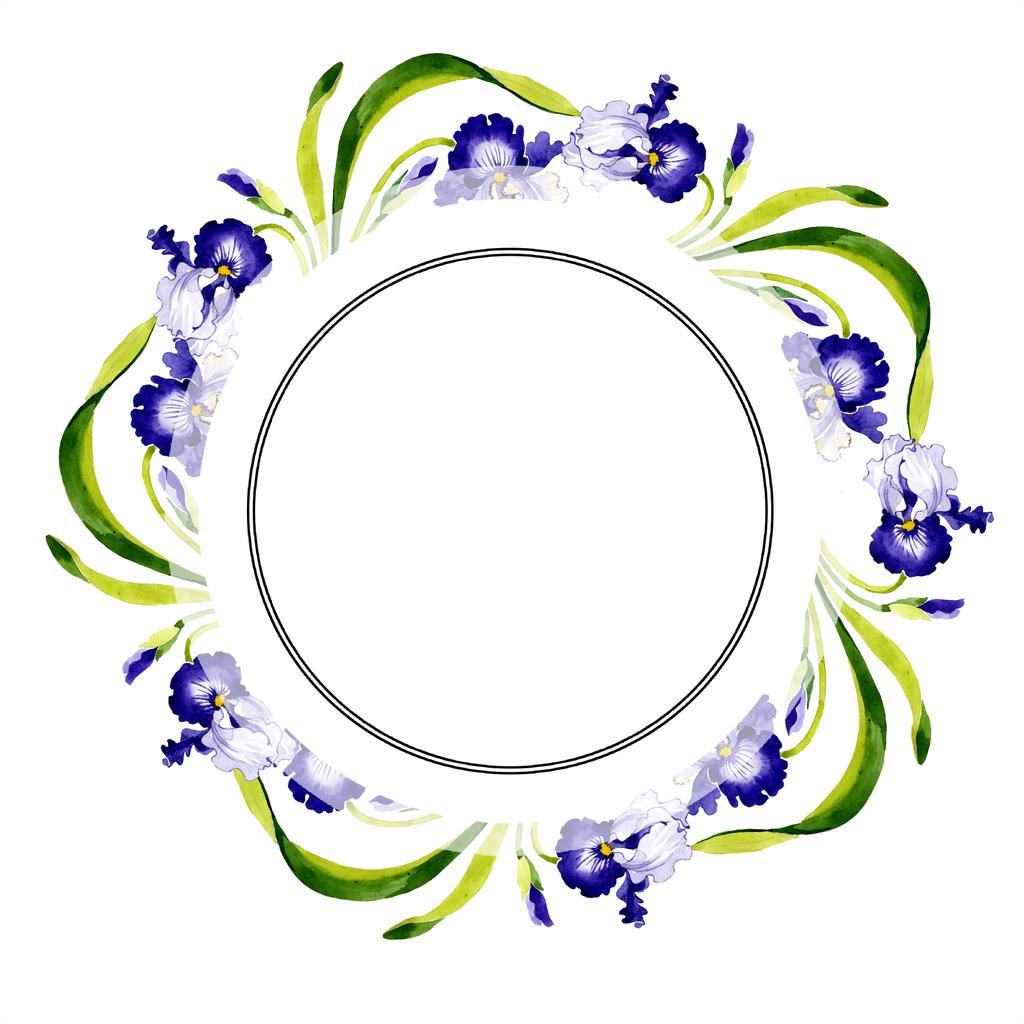 Fiore botanico floreale di iris blu. Fiore selvatico primaverile isolato. Acquerello sfondo illustrazione set. Acquerello disegno moda acquerello. Quadrato ornamento bordo cornice
. - Foto, immagini