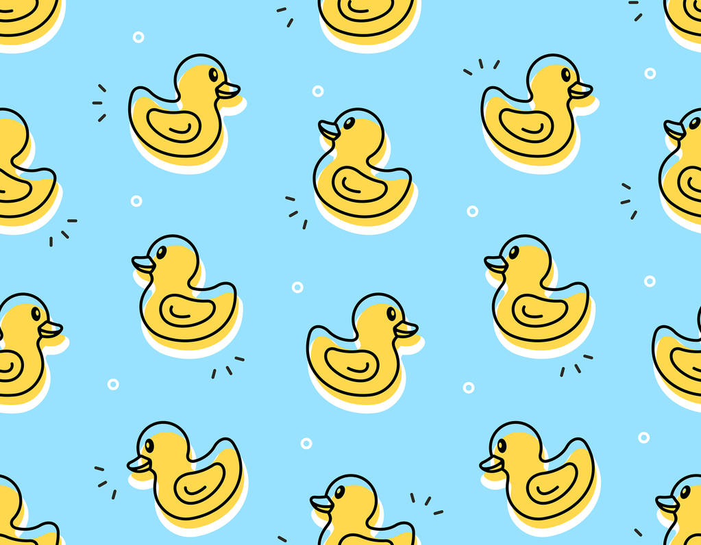 nahtloses Muster mit gelber Ente. isoliert auf blauem Hintergrund - Vektor, Bild