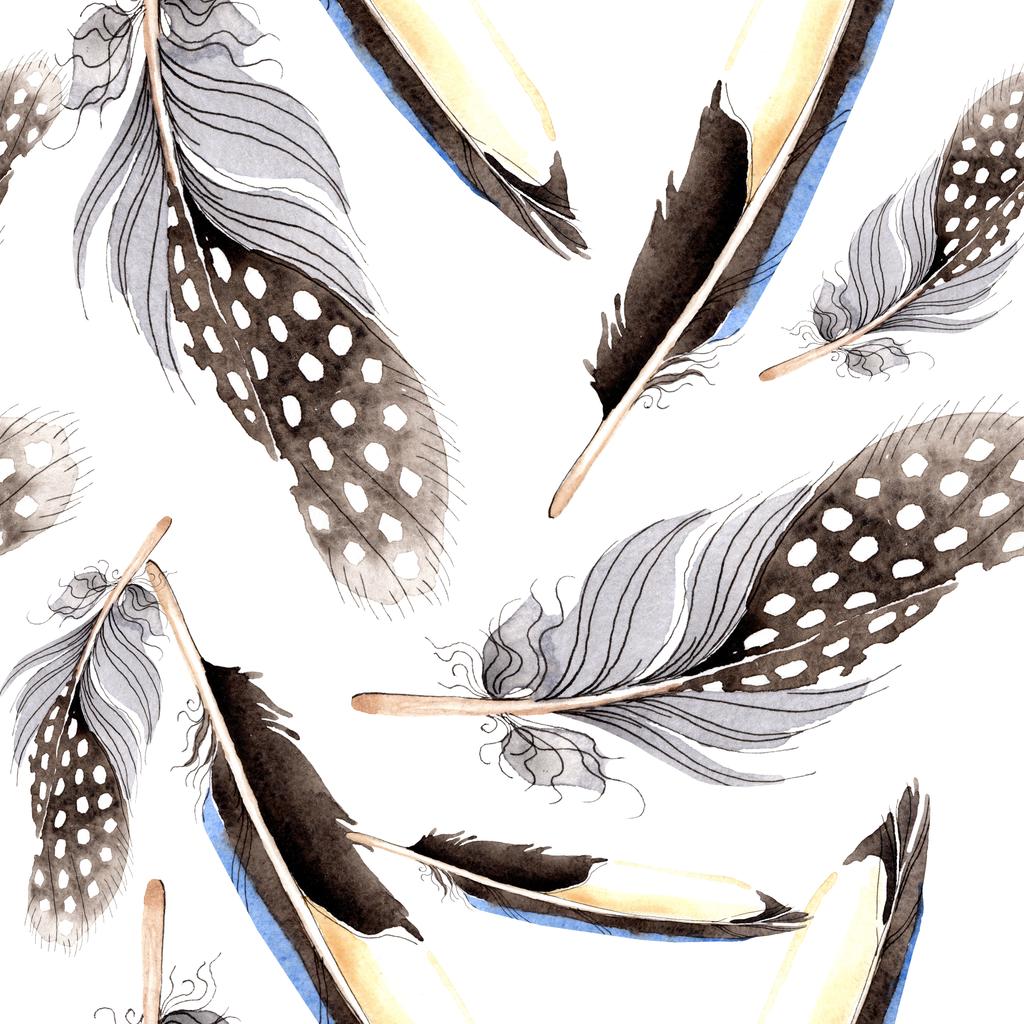 Vogelfedern vom Flügel. Aquarell Hintergrundillustration Set. nahtlose Hintergrundmuster. Stoff Tapete drucken Textur. - Foto, Bild