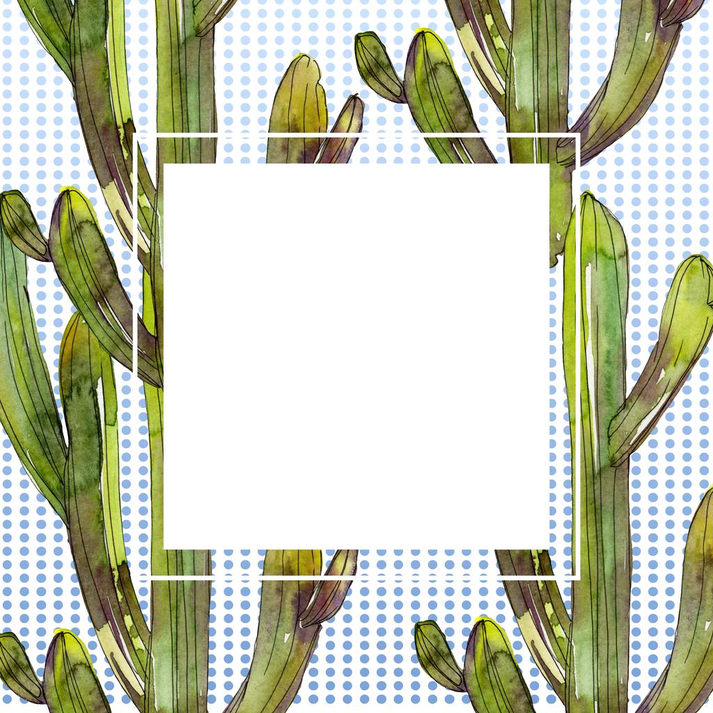 Conjunto de ilustración de fondo de acuarela cactus verdes. Marco ornamento borde con espacio de copia
. - Foto, imagen