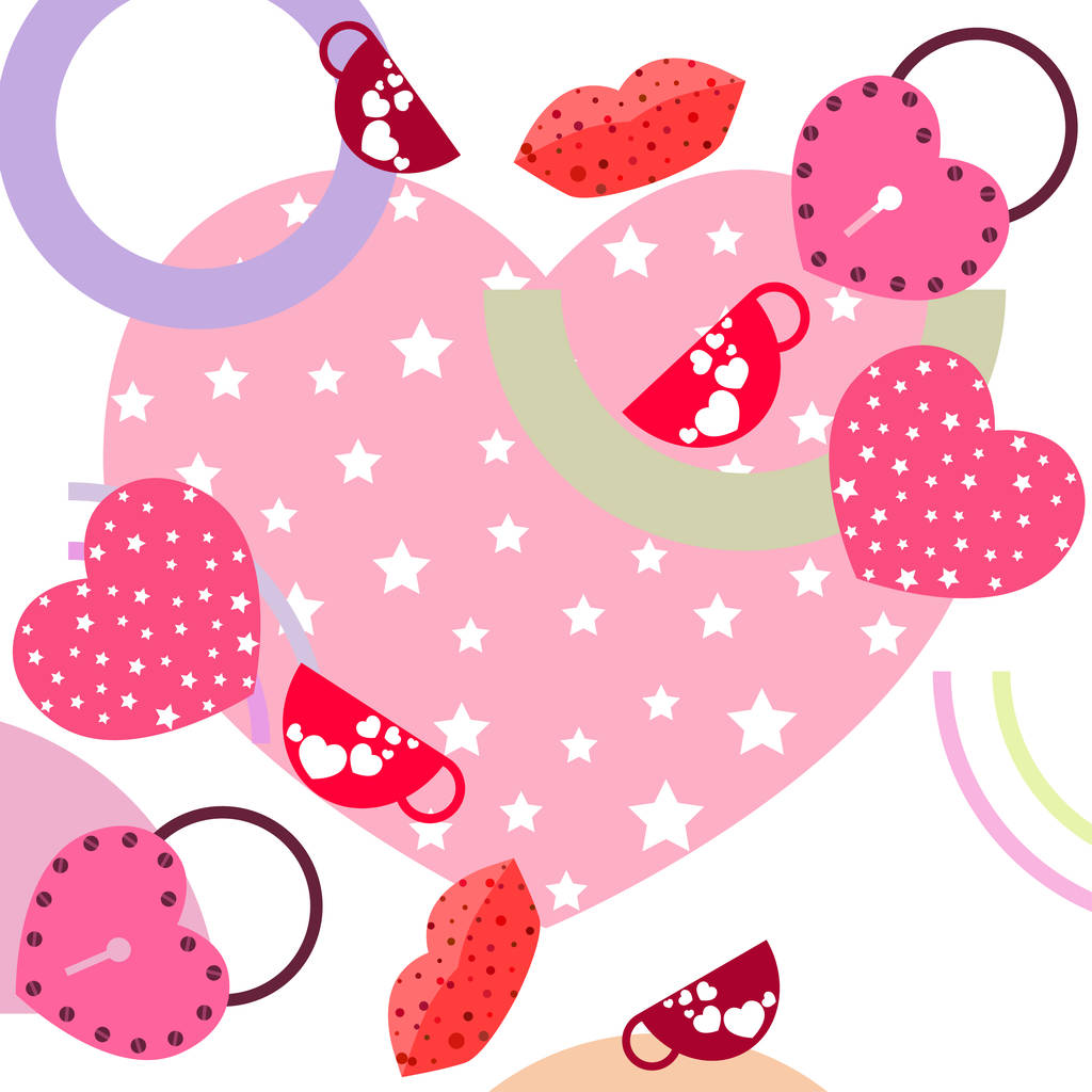 День святого Валентина, кружка, замок, губы, сердце, векторный фон
 - Вектор,изображение