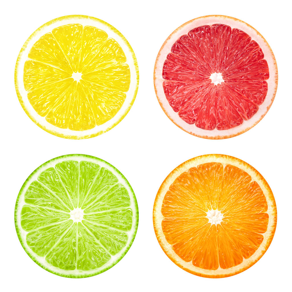 Limón pomelo lima naranja rebanada fruta aislada sobre fondo blanco
 - Foto, Imagen