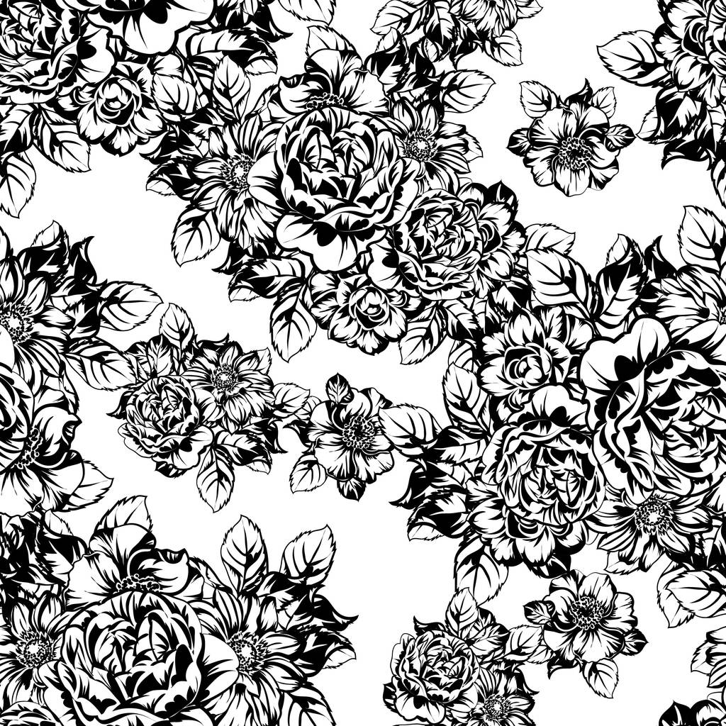 vector illustration of black and white retro flowers pattern background - Vector, Image