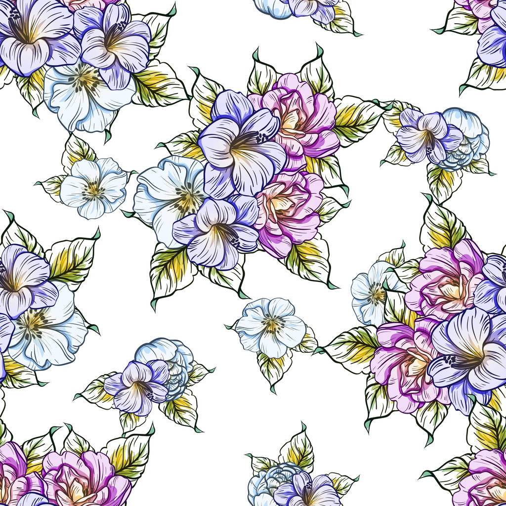 シームレスな美しい花パターン背景のベクトル イラスト - ベクター画像