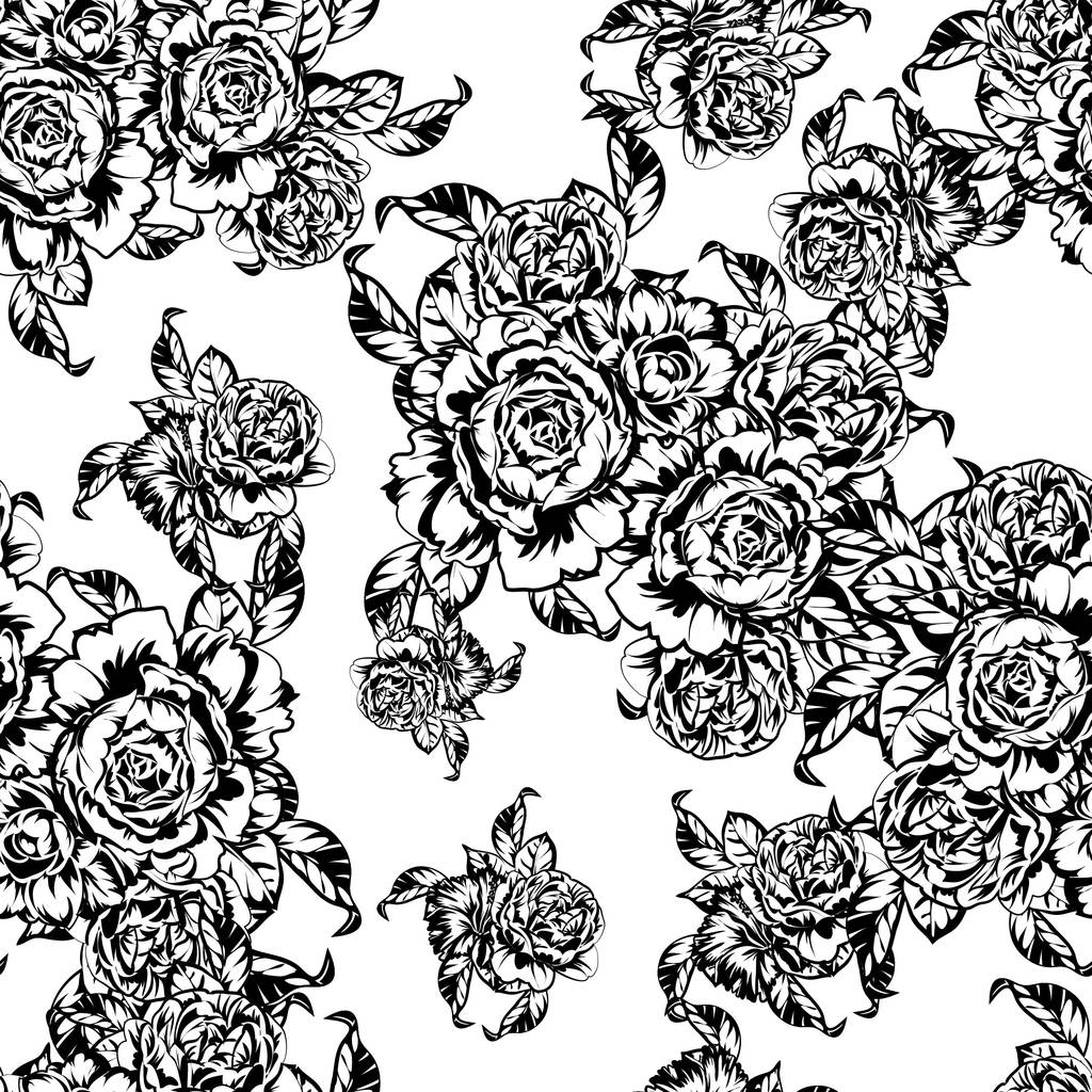 vector ilustración de negro y blanco flores retro patrón de fondo
 - Vector, Imagen