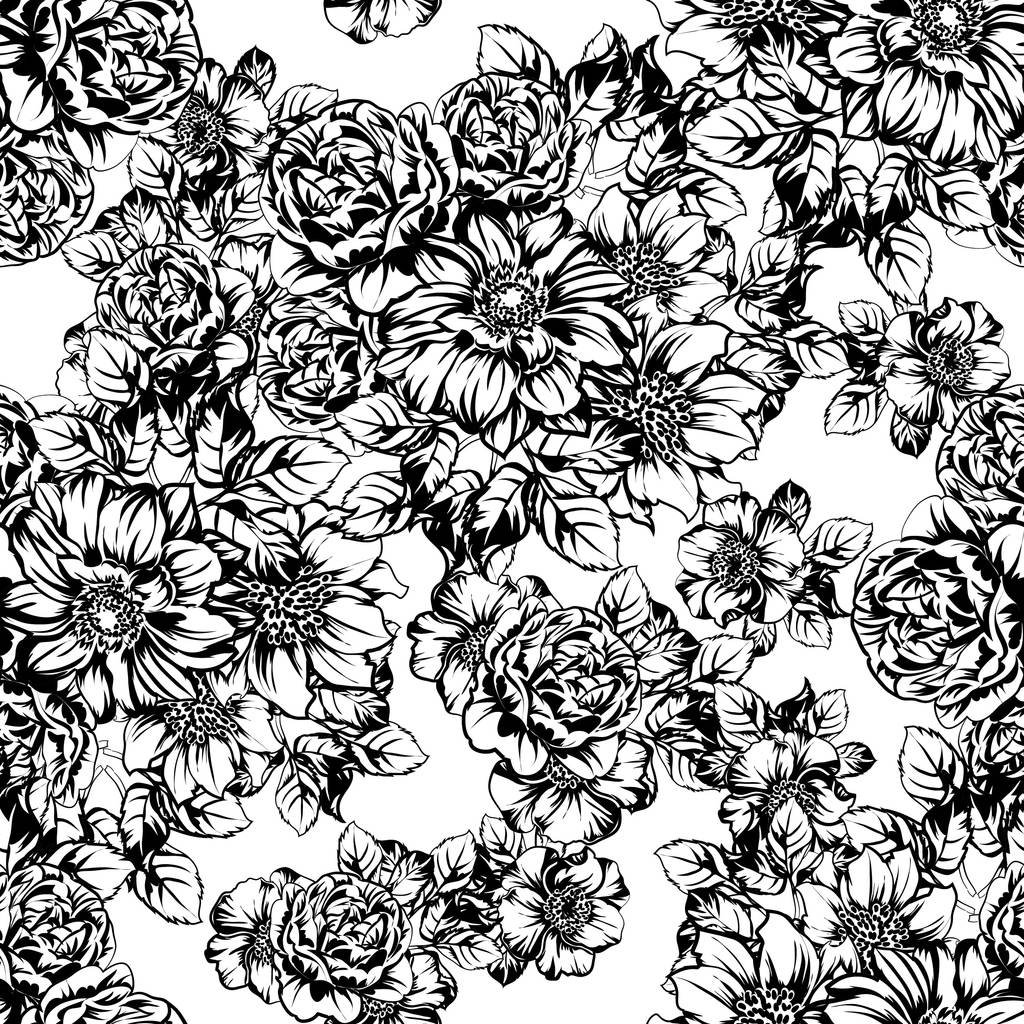 vektori kuva musta ja valkoinen retro kukkia kuvio tausta
 - Vektori, kuva