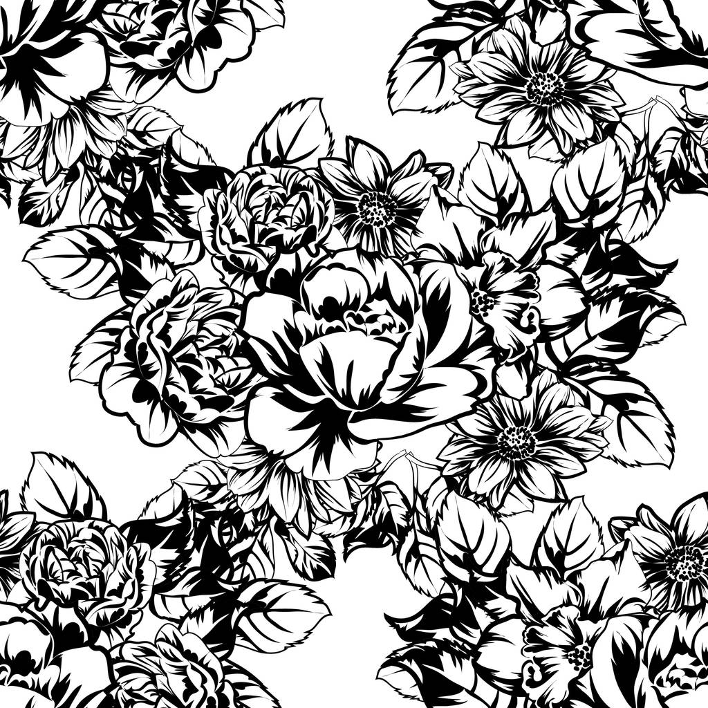 Vector εικονογράφηση ασπρόμαυρο ρετρό λουλούδια μοτίβο φόντου - Διάνυσμα, εικόνα