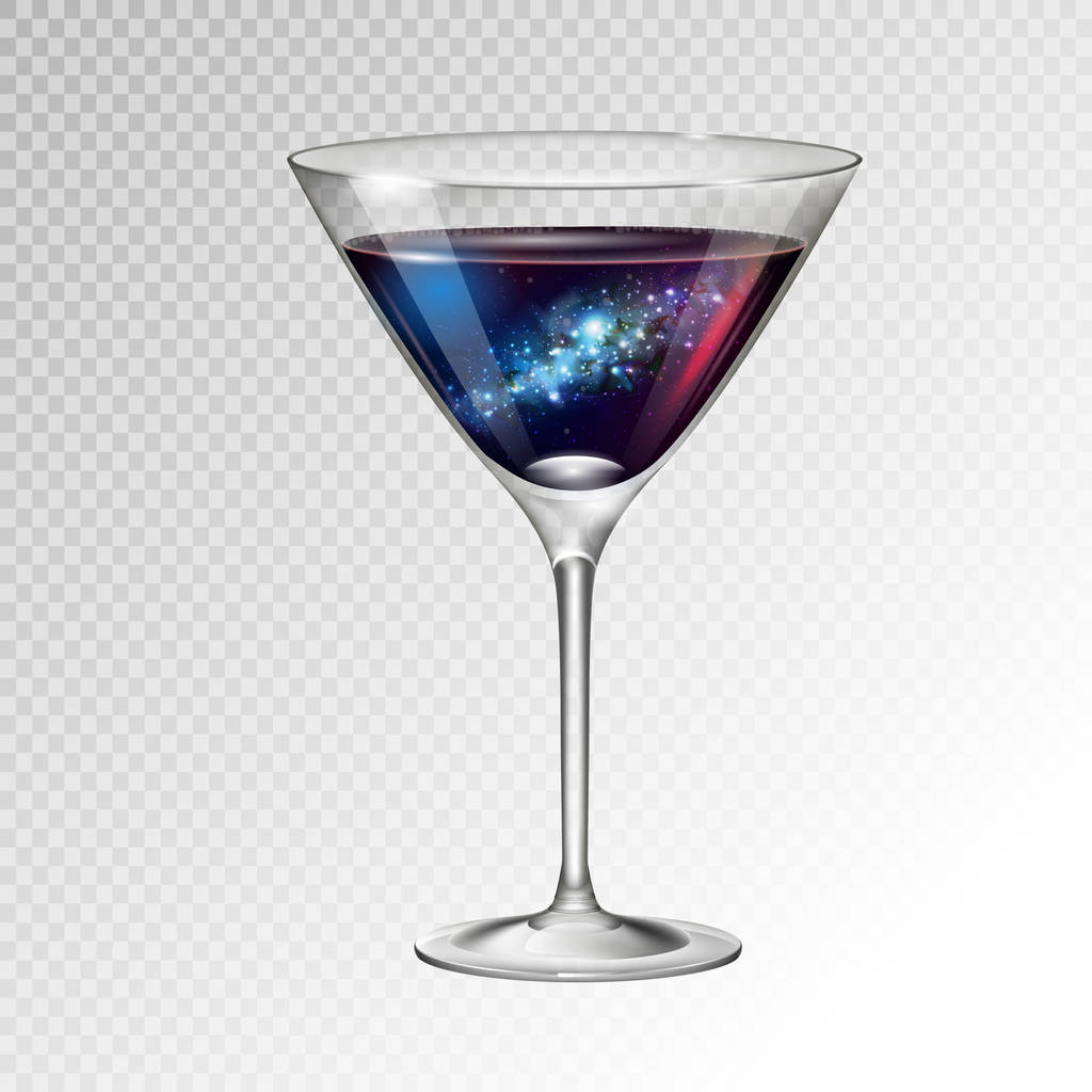 Illustrazione vettoriale realistica del bicchiere cosmopolita cocktail con sfondo spaziale all'interno
 - Vettoriali, immagini