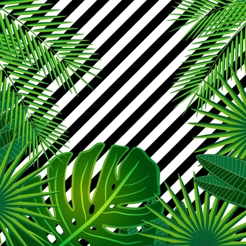 Tropical leaves background with geometric elements, vector floral patterns fashion trend. - Vector, Image