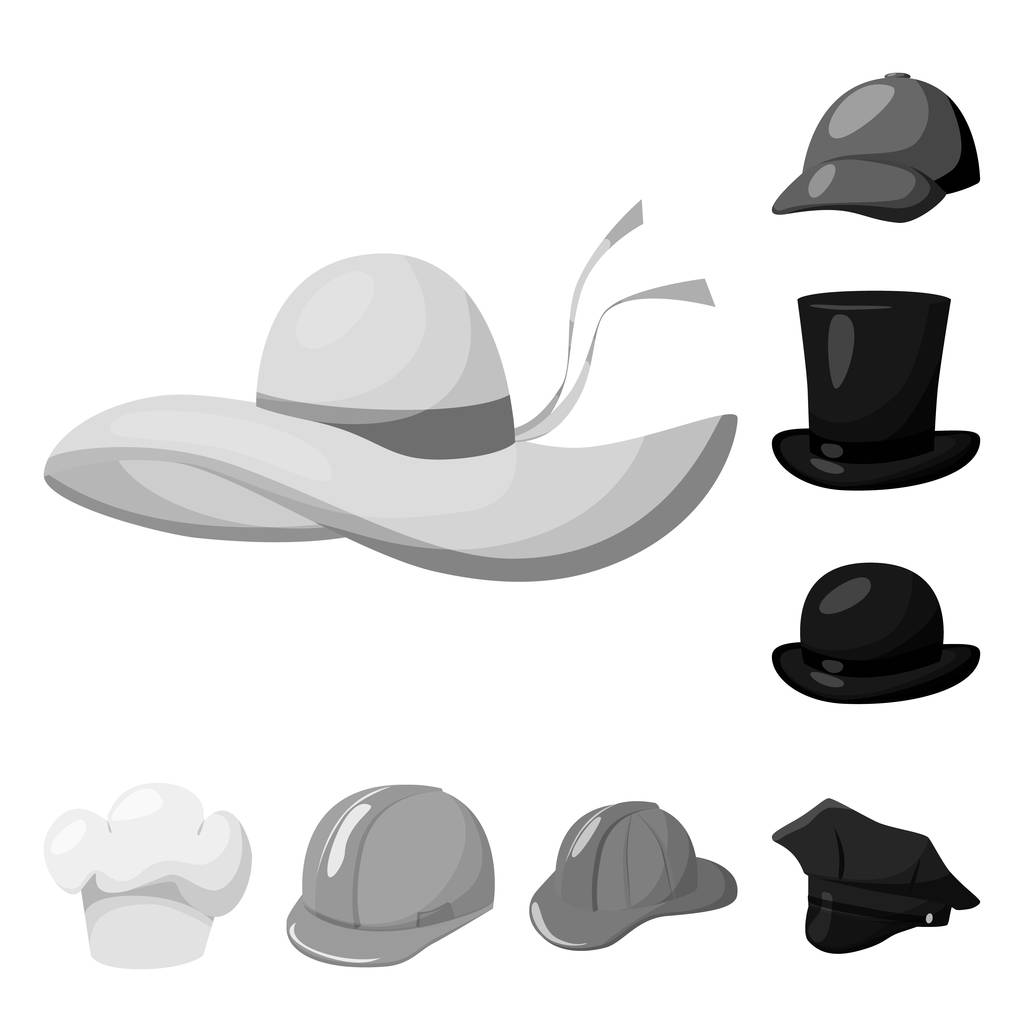 Ilustración vectorial del sombrero y el logotipo del casco. Colección de sombrero y la profesión icono de vector para la acción
. - Vector, Imagen