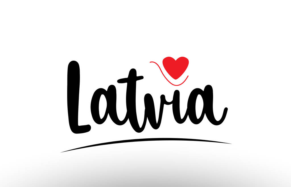 Letland landtekst met rood liefdeshart geschikt voor een logo icoon of typografie ontwerp - Vector, afbeelding