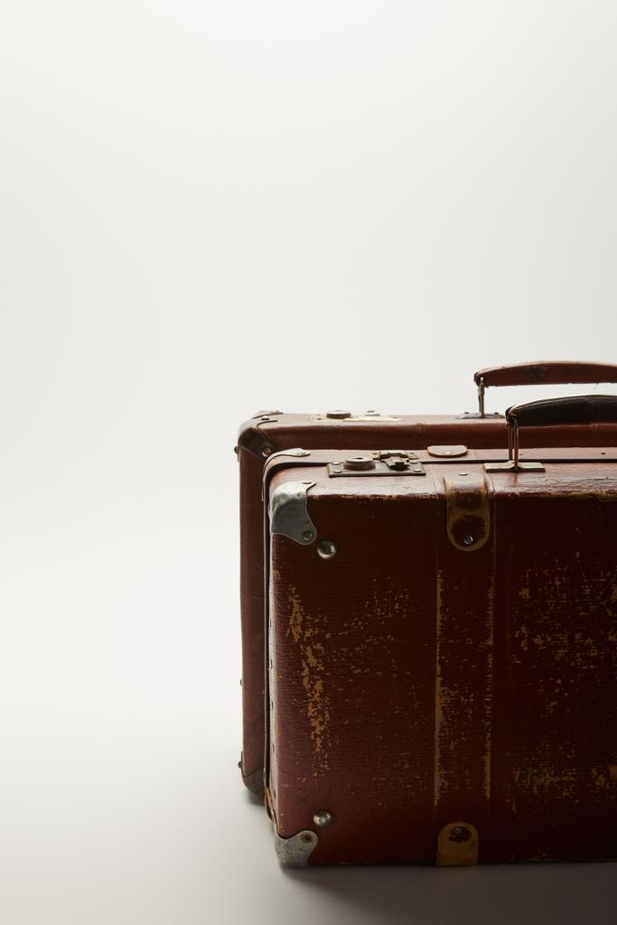 brown suitcases with copy space isolated on grey - Photo, Image