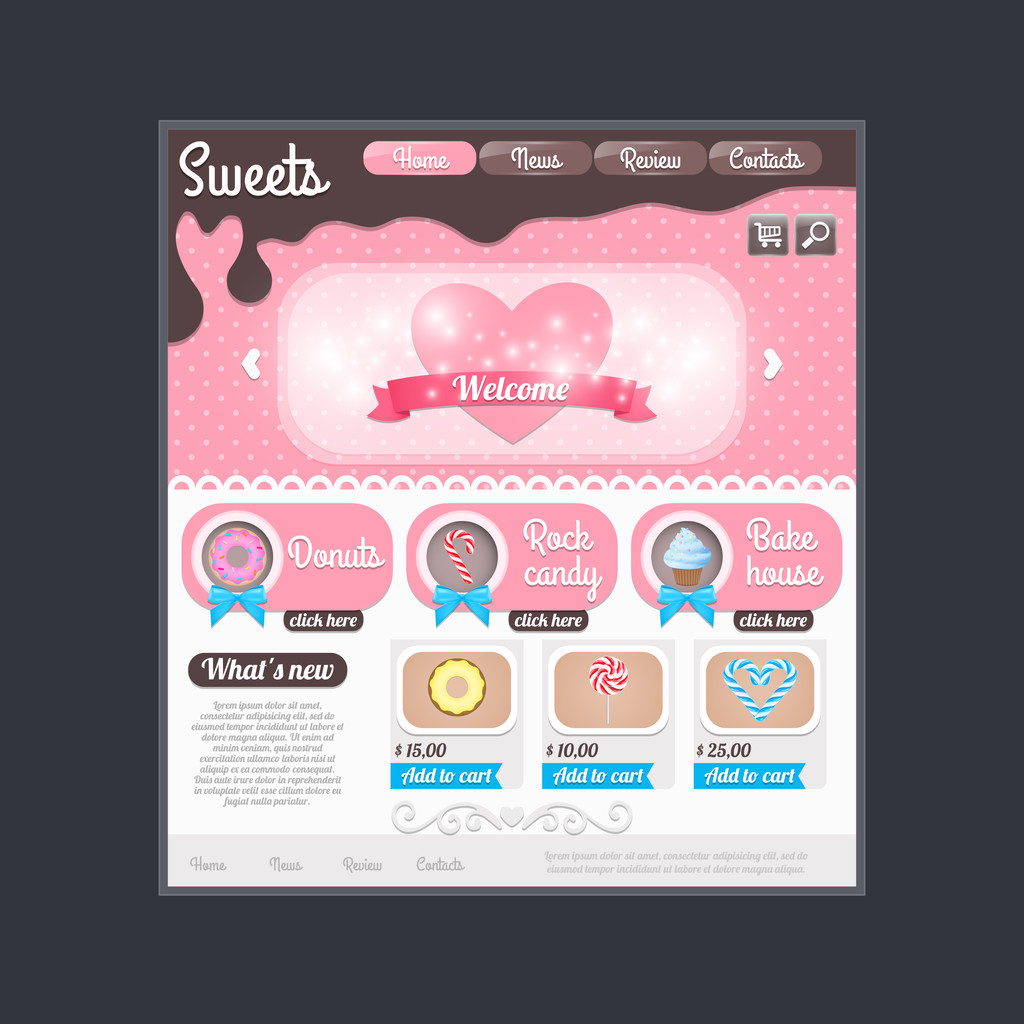 website template for candy shop. - Vector, Image