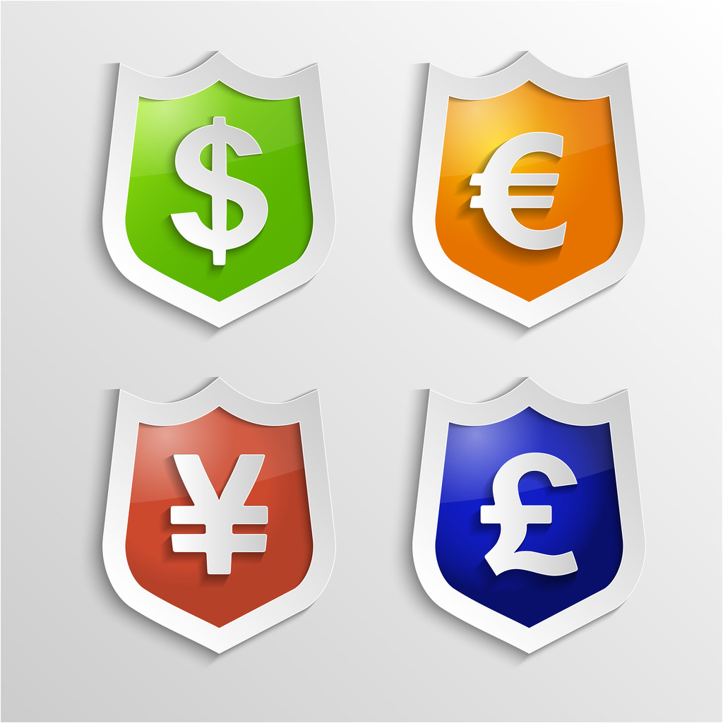 Währungszeichen - Dollar, Euro, Yen und Pfund. Vektorgeld-Symbol. - Vektor, Bild