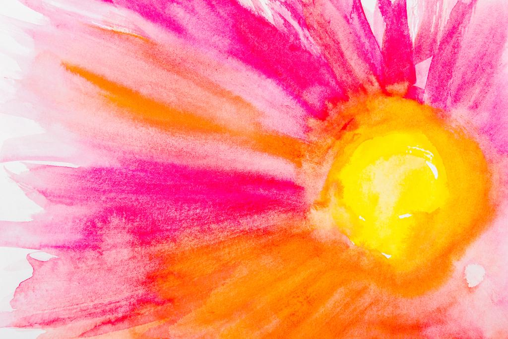 Draufsicht der Aquarellblume mit rosa und orangen Blättern auf weißem Hintergrund  - Foto, Bild