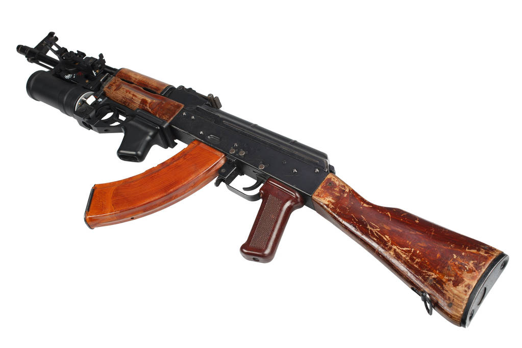 AK 47 com lança-granadas underbarrel isolado em branco
 - Foto, Imagem