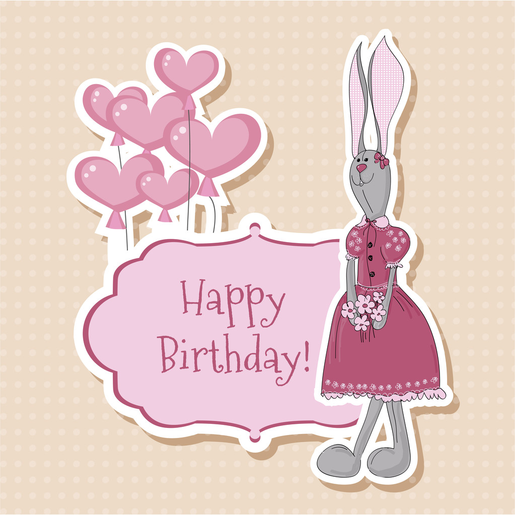 Greeting card with bunny and flower - Vector, Image