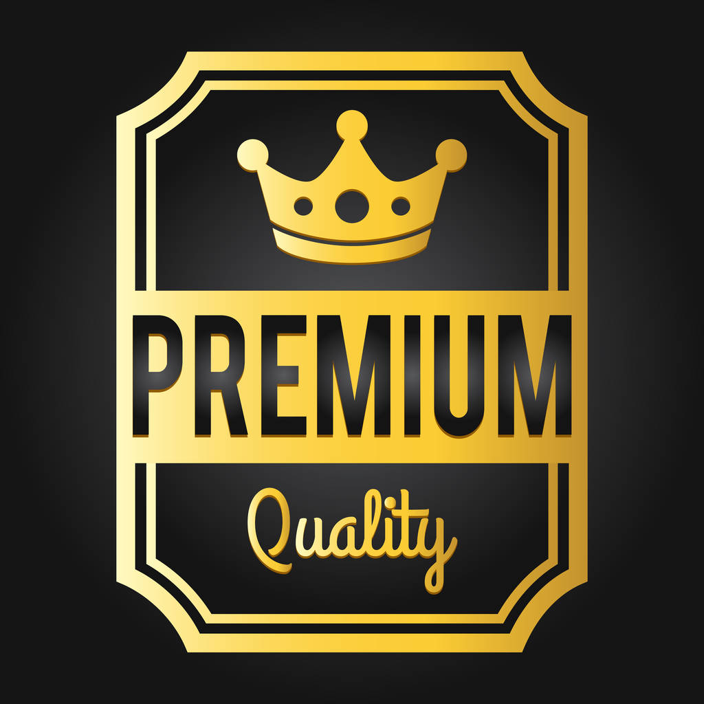Francobollo di qualità premium. Golden lucido commercio genuino Etichetta / Badge con corona d'oro (scuro) per i prodotti di promozione aziendale negozio
 - Vettoriali, immagini