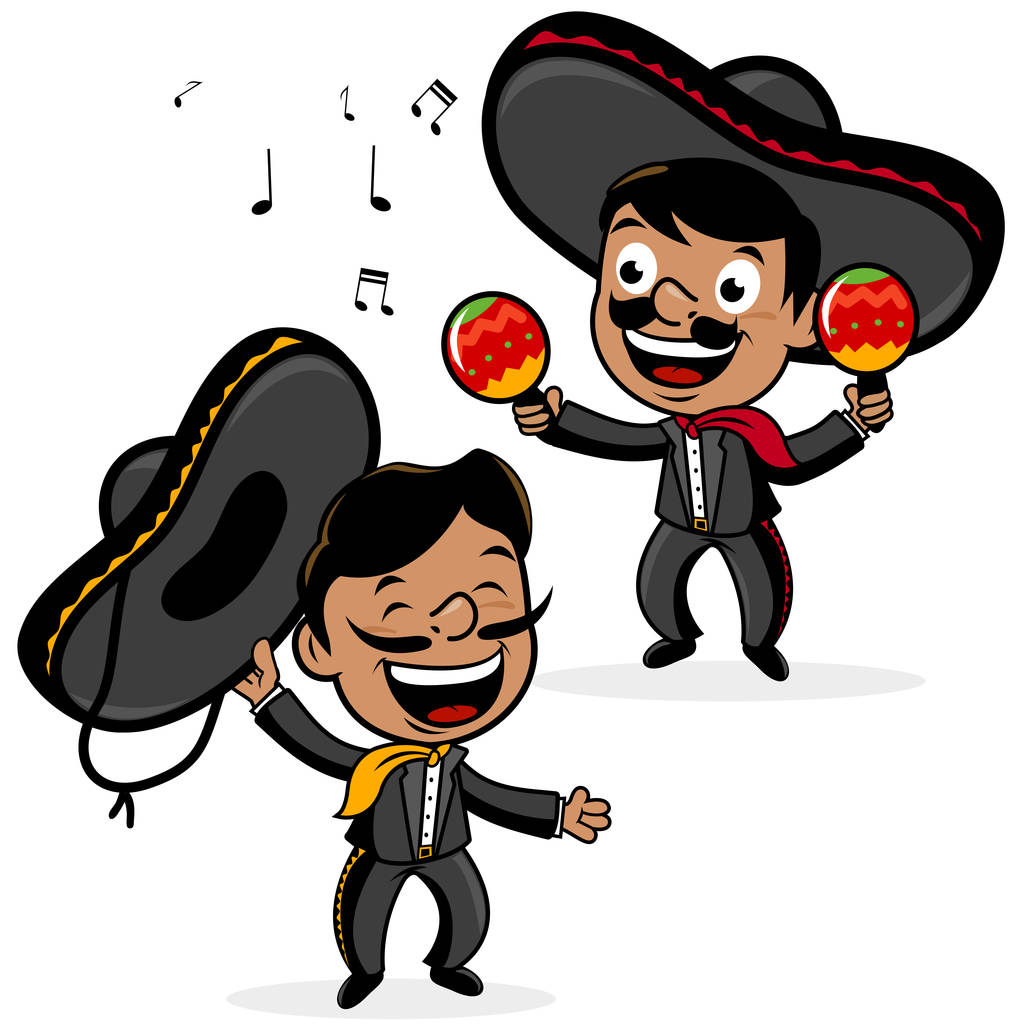 Şarkı ve marakas oynarken sombreros, giyen Meksikalı mariachi adam. - Vektör, Görsel
