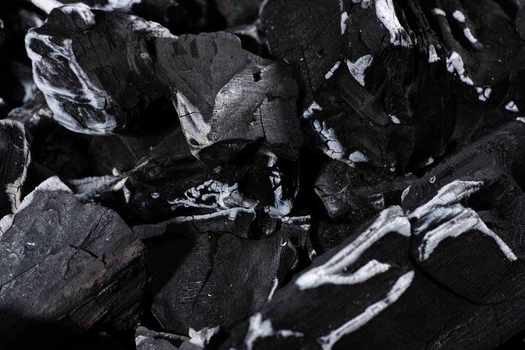 gros plan de charbon de bois texturé noir brûlé avec des cendres blanches
 - Photo, image