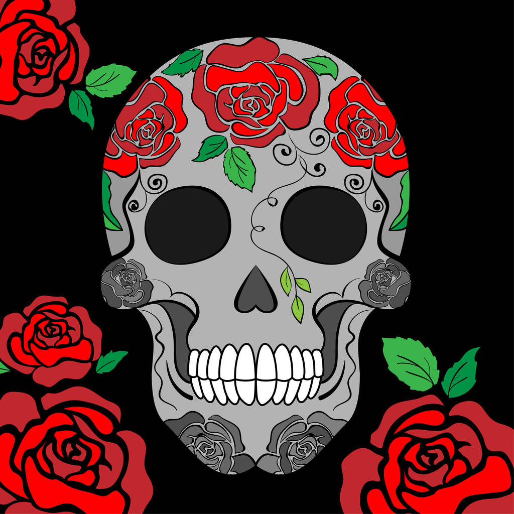 シュガー スカルの着色のページ。アイコン/シンボル。頭蓋骨の死の日のベクター イラストです。花飾りと花のシームレス パターンの頭骨。ベクトル図. - ベクター画像