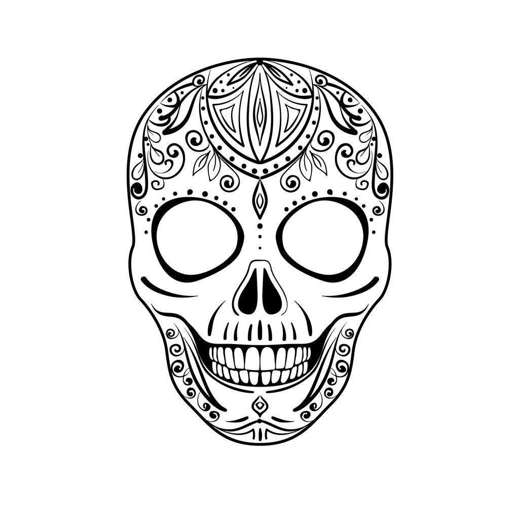 Ilustración vectorial de un cráneo de azúcar blanco y negro. Día de los Muertos colorido cráneo de azúcar con adorno floral y flor patrón sin costuras
.  - Vector, Imagen