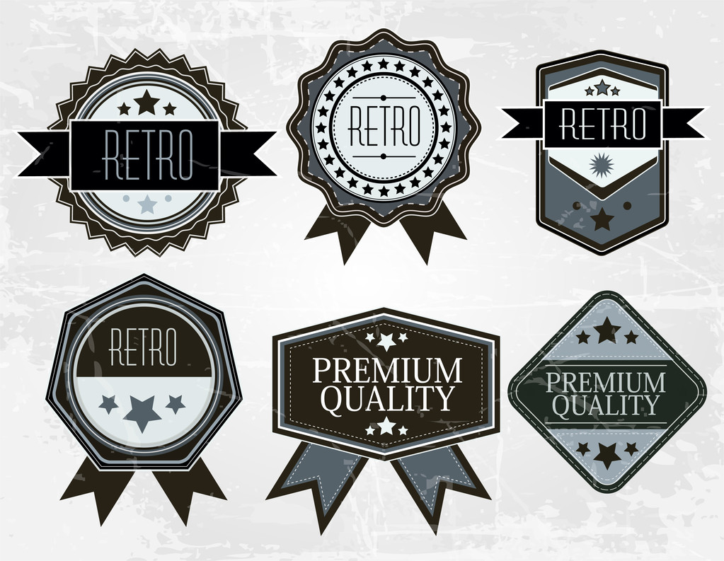 Vintage Styled Premium Quality. Label collection with black grungy design, paper texture. - Vector, Image
