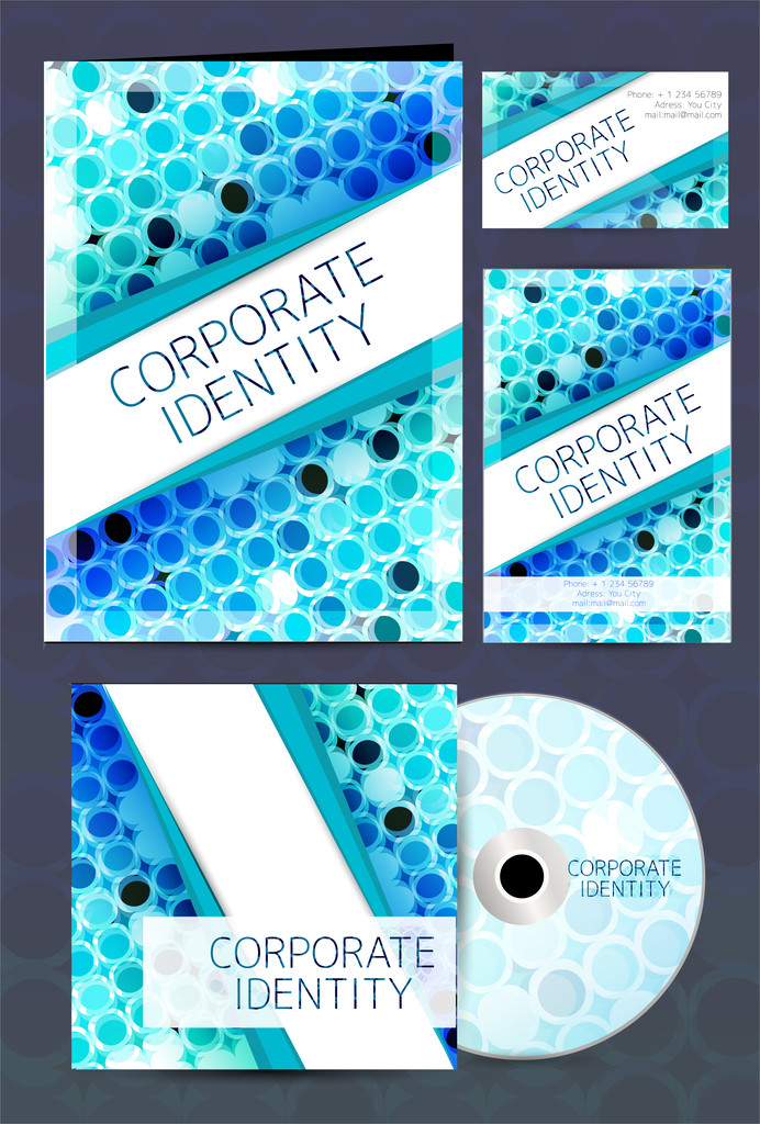 Corporate Identity Kit oder Business Kit mit künstlerischem, abstraktem Design in blauer Farbe für Ihr Unternehmen beinhaltet CD-Cover, Visitenkarten- und Briefkopf-Designs im Format Folge 10. - Vektor, Bild