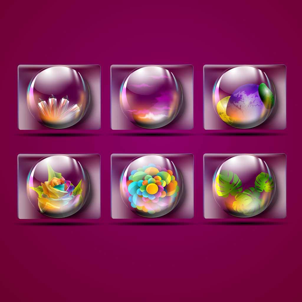 Fauna vista dentro de la bola de cristal. Ilustración vectorial. sobre fondo violeta
. - Vector, imagen