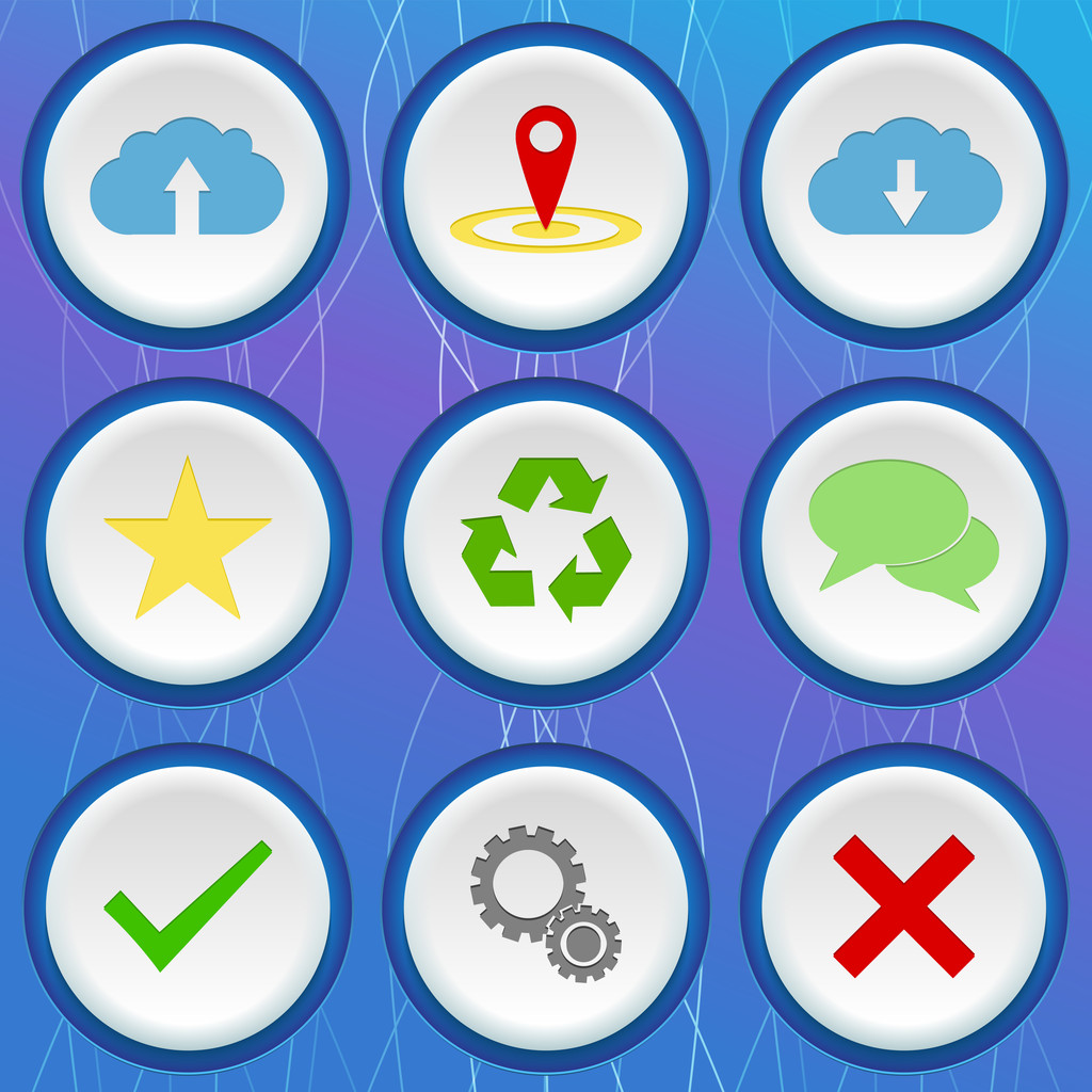 Ensemble de neuf icônes de couleur 3d avec différents signes sur fond bleu
 - Vecteur, image