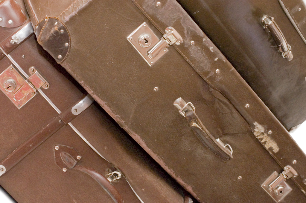 eski beyaz izole bavul yığın - Fotoğraf, Görsel