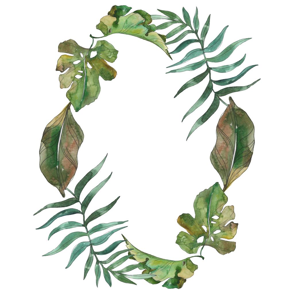 Egzotikus trópusi Hawaii nyári. Palm beach fa levelek. Akvarell háttér illusztráció készlet. Akvarell rajz divat aquarelle elszigetelt. Test határ Dísz tér. - Fotó, kép