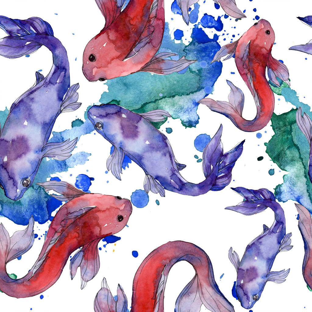 Водный набор рыб. Красное море и экзотические рыбы внутри: Золотая рыбка. Набор акварельных рисунков. Акварель для рисования акварелью. Бесшовный рисунок фона. Текстура ткани для печати обоев
. - Фото, изображение