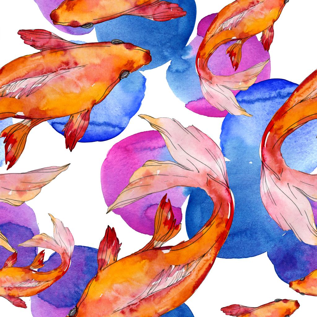 Sada vodní ryb. Rudé moře a exotické ryby uvnitř: zlaté rybky. Sada akvarel ilustrace. Akvarel výkresu módní aquarelle. Vzor bezešvé pozadí. Fabric tapety tisku textura. - Fotografie, Obrázek
