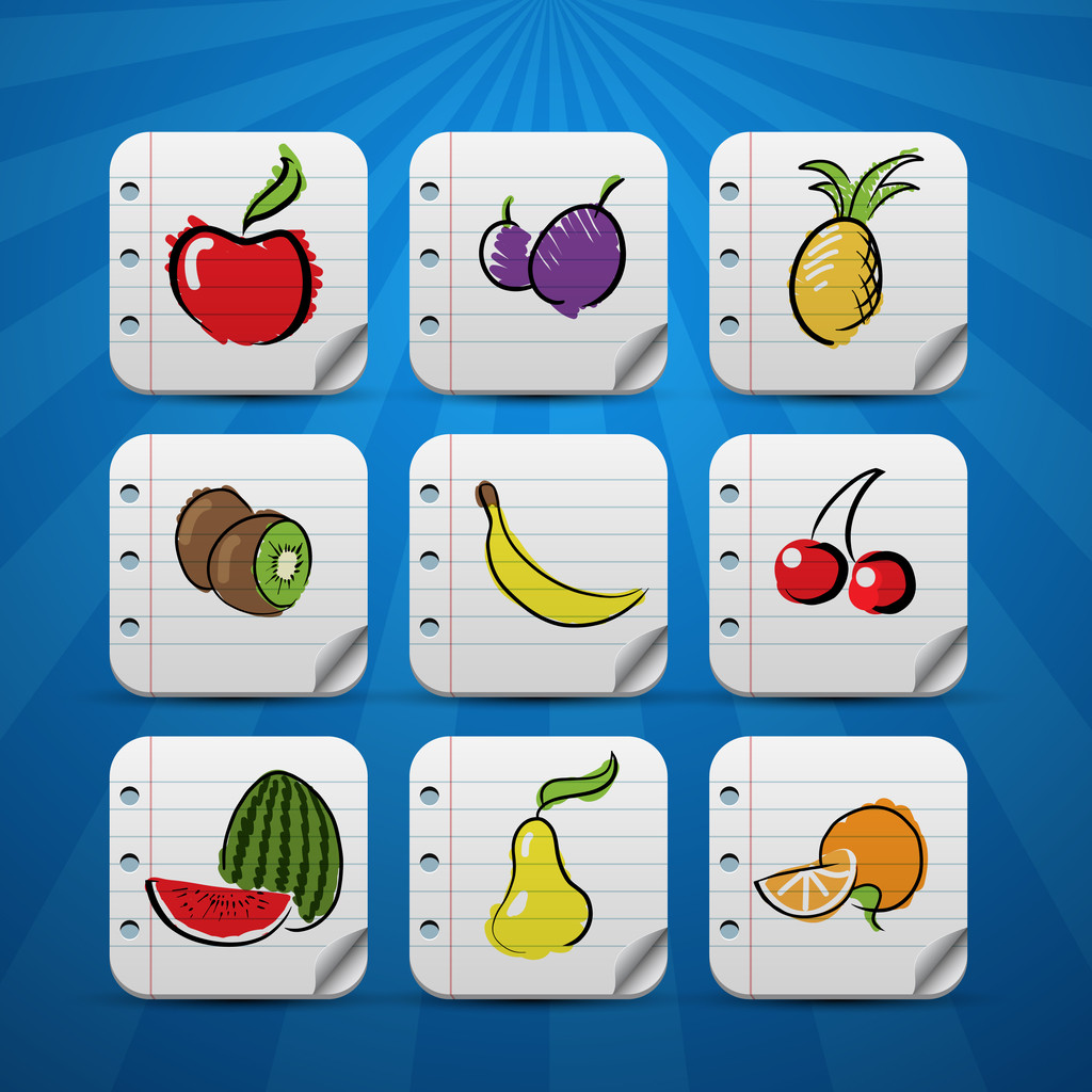 conjunto de frutas e legumes ícones - Vetor, Imagem