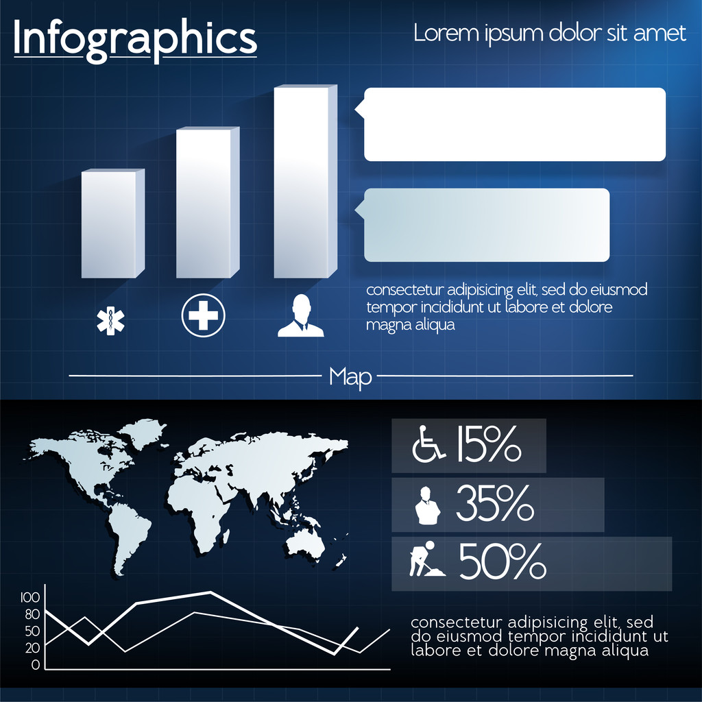 detail infographic vektorové ilustrace. Světová mapa a informační grafika - Vektor, obrázek