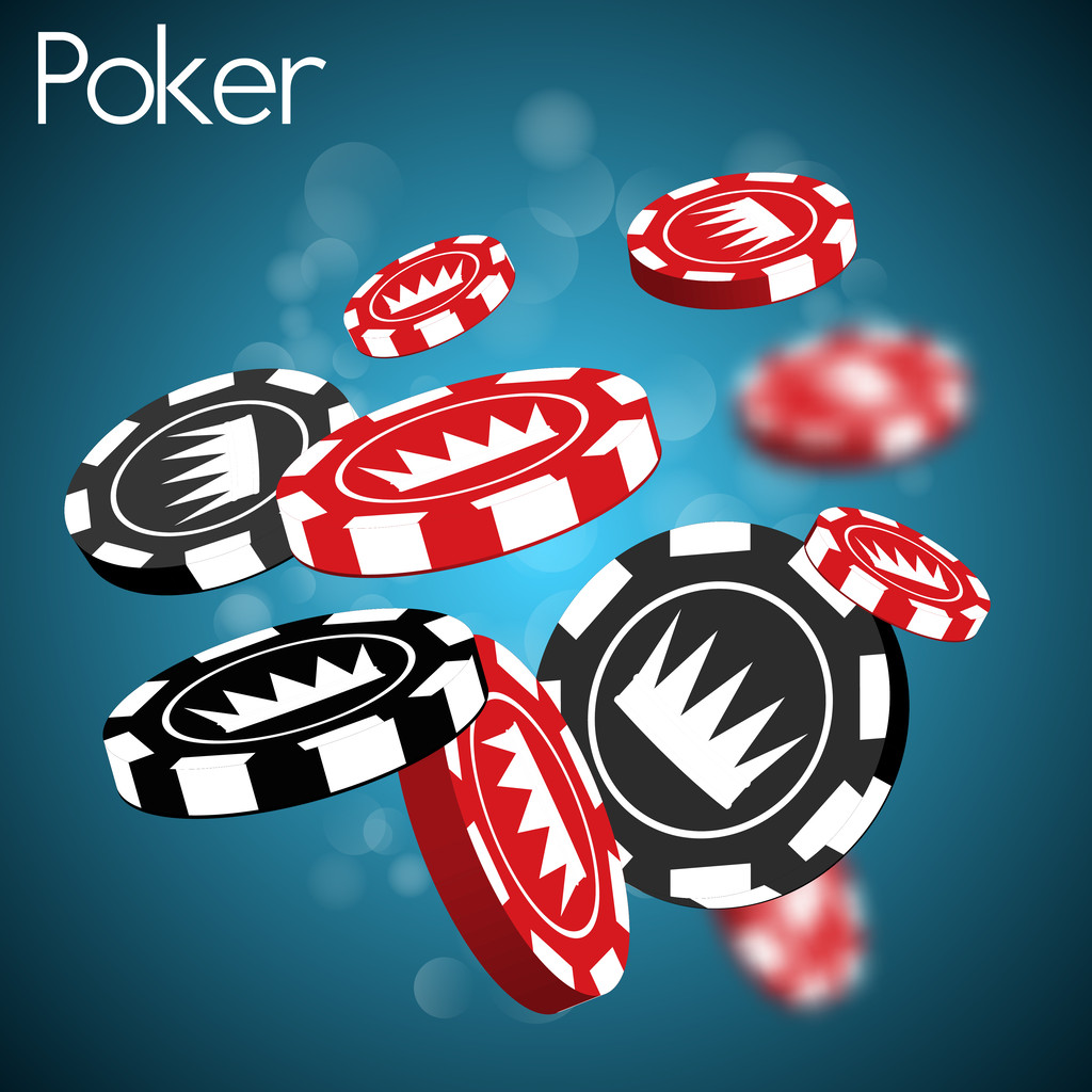 Pokerchips mit Krone auf blauem Hintergrund - Vektor, Bild