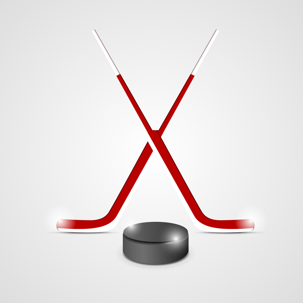 Palos de hockey sobre hielo y Puck es una ilustración de dos palos de hockey sobre hielo cruzados y un disco de hockey
 - Vector, Imagen