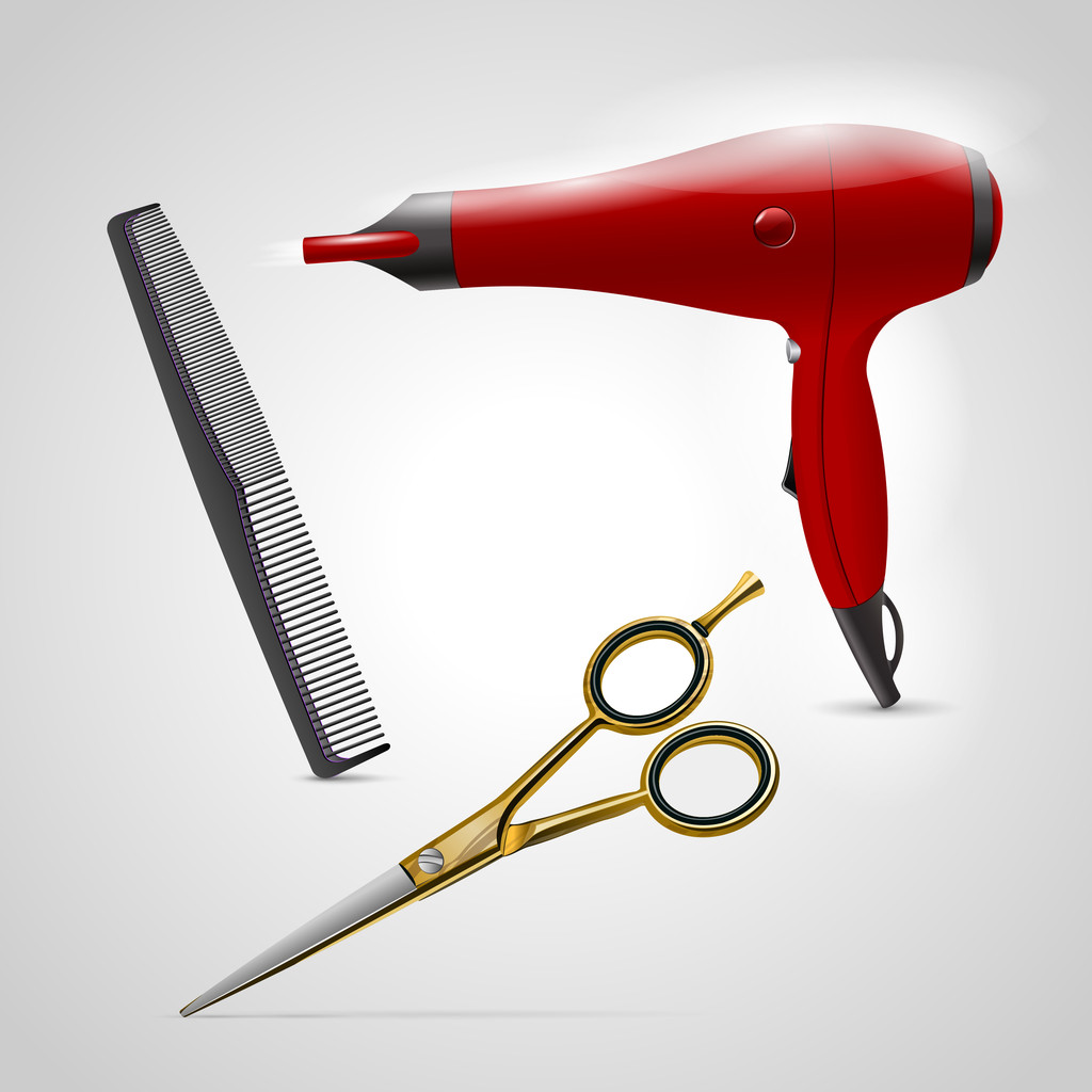 Иконки векторной парикмахерской. Ножницы, расческа и фен
 - Вектор,изображение