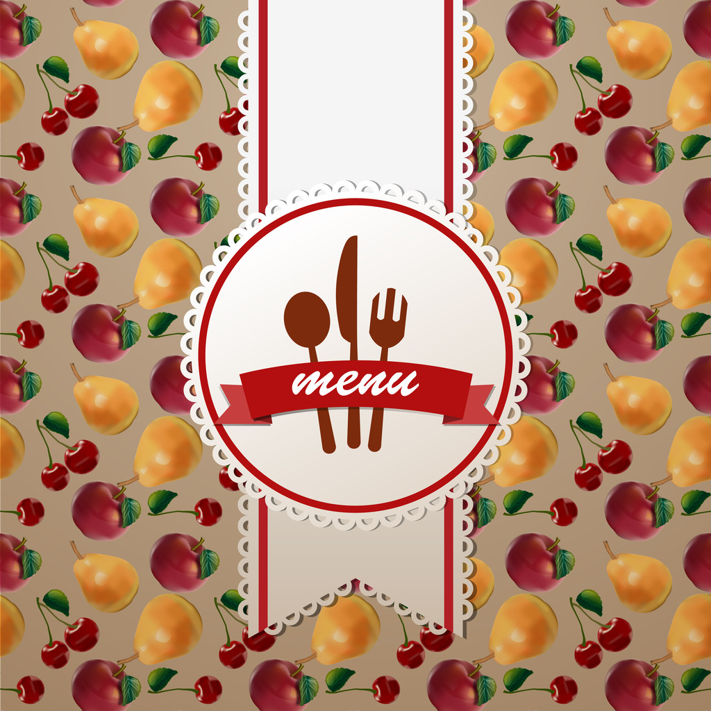 Diseño del menú del restaurante sobre fondo de fruta
 - Vector, imagen