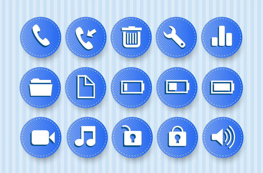 Ícones para celular com fundo azul
 - Vetor, Imagem