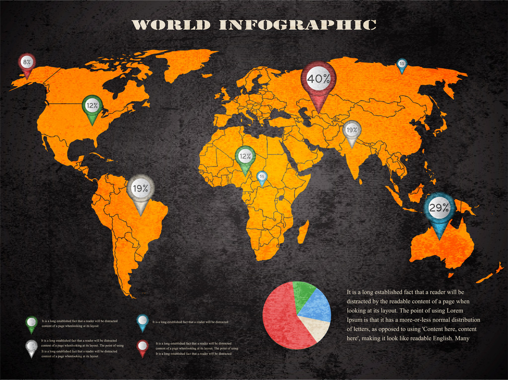 Zestaw elementów infograficznych. Mapa świata i grafika informacyjna - Wektor, obraz