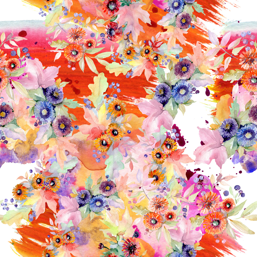 花束花植物の花 野生春葉のワイルドフラワーが分離されました 水彩イラスト セット 水彩描画ファッション Aquarelle シームレスな背景パターン 壁紙印刷手触りの生地 ロイヤリティフリー写真 画像素材