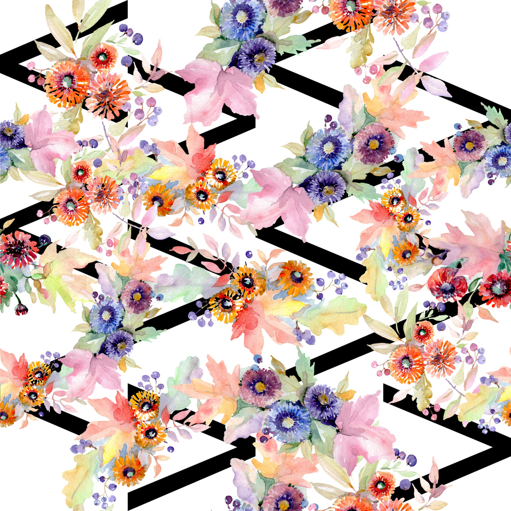 Μπουκέτο λουλουδιών βοτανικό λουλούδια. Άγρια άνοιξη φύλλων wildflower απομονωμένη. Σετ ακουαρέλας εικονογράφηση. Ακουαρέλα σχεδίασης μόδας ακουαρέλα. Απρόσκοπτη υπόβαθρο μοτίβο. Ύφασμα ταπετσαρία υφή. - Φωτογραφία, εικόνα