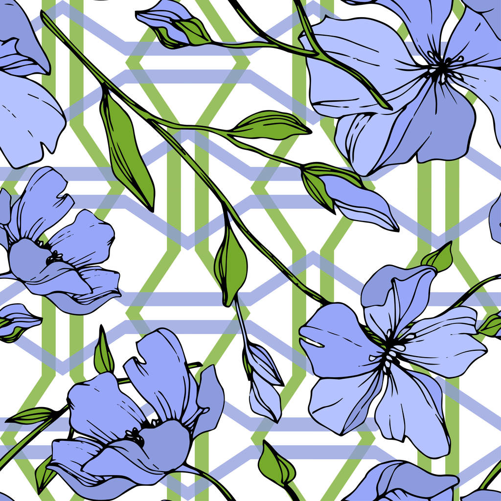 Vector Blue Flax цветочный ботанический цветок Дикий весенний цветок изолирован. Гравировка чернил. Бесшовный рисунок фона. Текстура ткани для печати обоев
. - Вектор,изображение