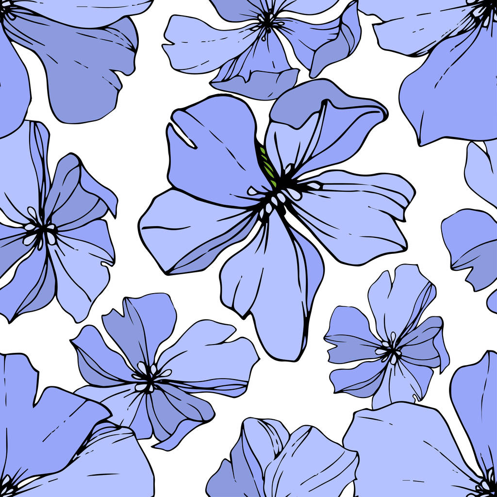 Vector Blue Flax floral botanical flower. Wild spring leaf wildflower isolated. Engraved ink art. Seamless background pattern. Fabric wallpaper print texture. - Vector, Image