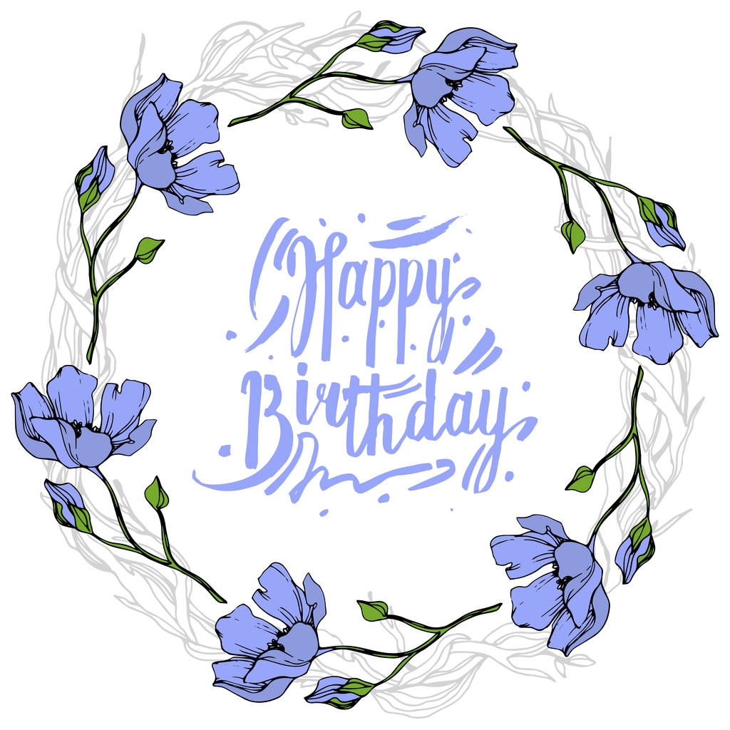 Vector Blue Flax floreale fiore botanico su sfondo bianco. Fiore selvatico primaverile isolato. Incisione a inchiostro art. Quadrato ornamento bordo cornice
. - Vettoriali, immagini