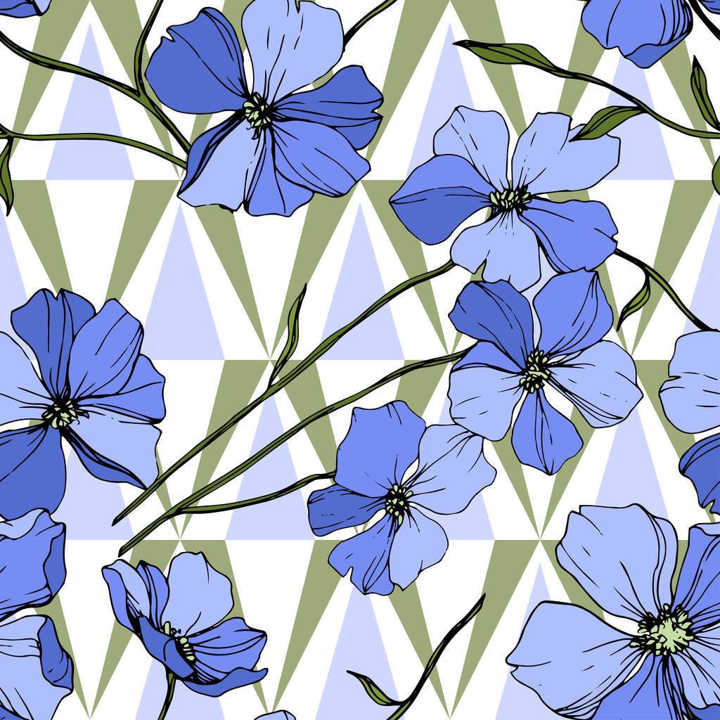 Vector Blue Flax цветочный ботанический цветок Дикий весенний цветок изолирован. Гравировка чернил. Бесшовный рисунок фона. Текстура ткани для печати обоев
. - Вектор,изображение