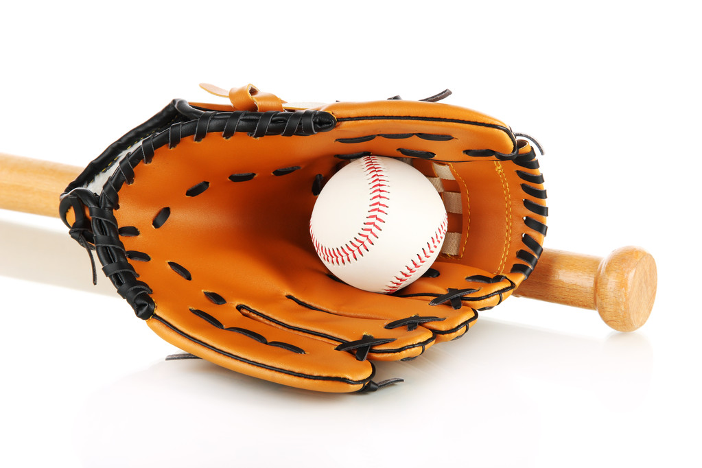 Guanto da baseball, pipistrello e palla isolati su bianco
 - Foto, immagini
