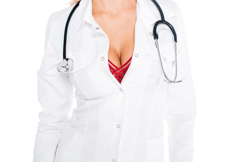 Cropped View Of Nurse In Coat, Red Free Stock Photo and Image